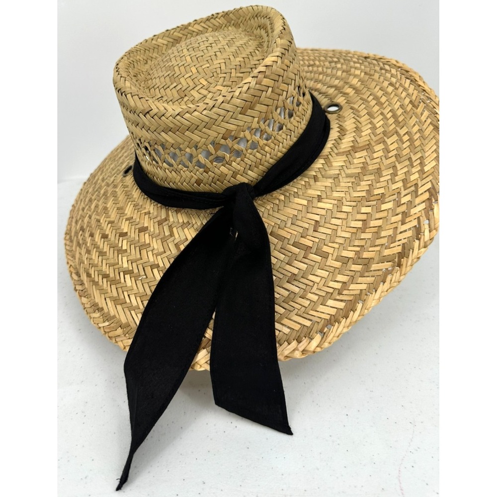 Dorfman Pacific Women's Straw Fedora Hat Black Ribbon Band Wide Brim Summer Sun - Picture 7 of 15